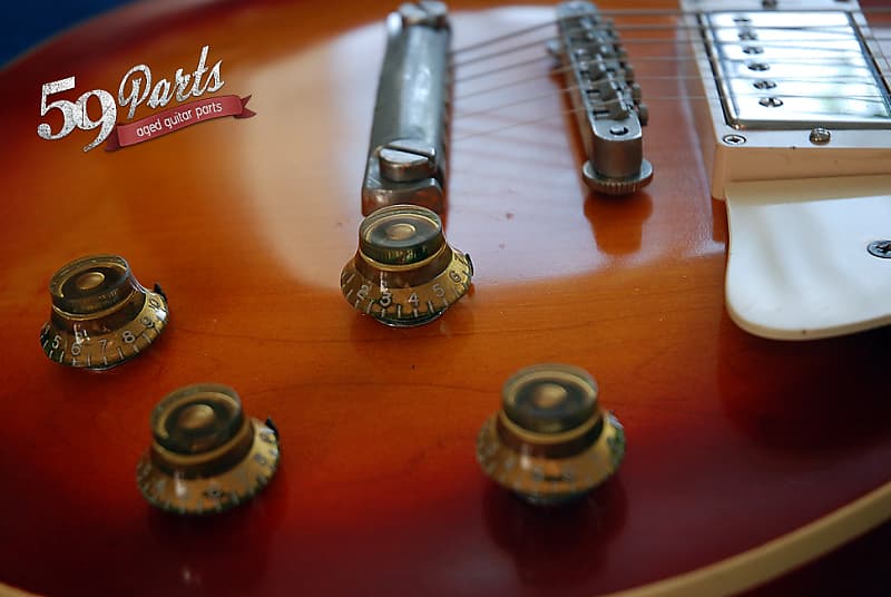 Set of 4 Hand Aged Gibson Les Paul Top Hat Knobs gold, relic