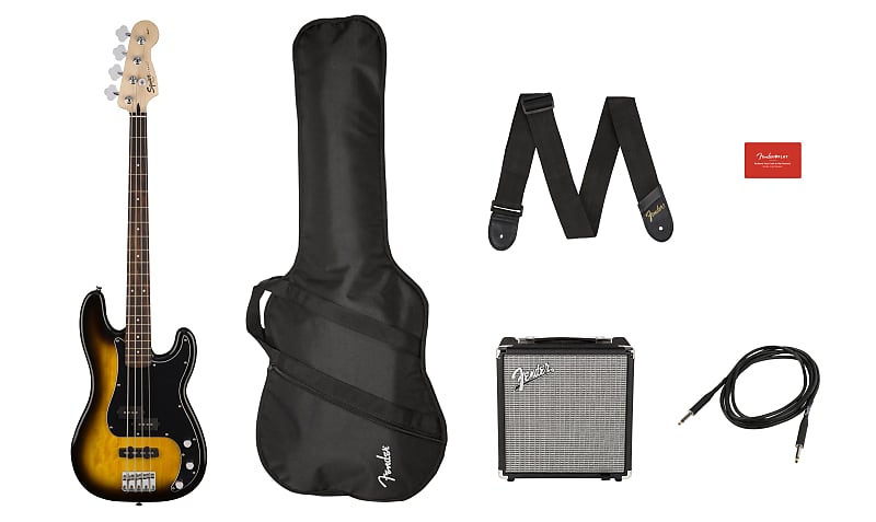 Fender Squier Affinity Series Precision Bass PJ Pack, Laurel FB, Brown Sunburst, Gig Bag, Rumble 15 - 120V image 1