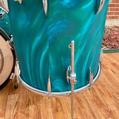 1960s Sonor Teardrop Drum Set Multi-Brilliant Turquoise Satin Flame Blue/Green 20/12/16/5x14 image 19