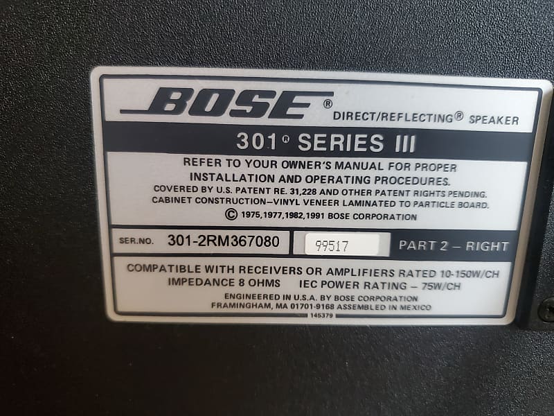 Bose 301 Series III 1980s Black Finish