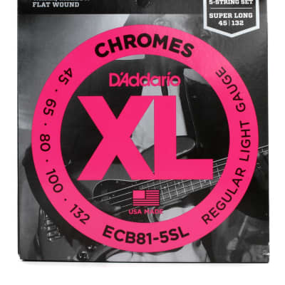 D'Addario ECB81-5SL Chromes Flatwound Bass Guitar Strings - .045-.132 Regular Light Super Long Scale 5-string image 1