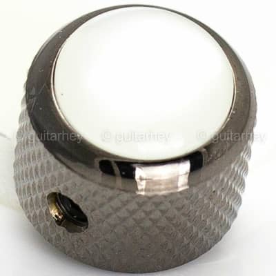 NEW (1) Q-Parts Guitar Knob Black Chrome w/ ACRYLIC WHITE PEARL on Dome KBD-0052 for sale