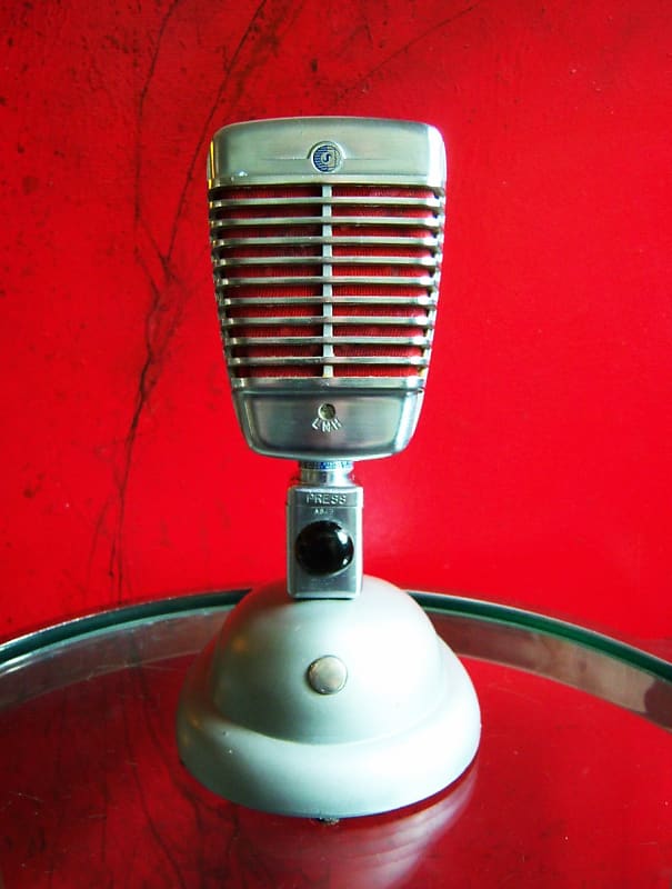 Vintage 1950's Shure 51 dynamic Microphone w A84B adapter & Shure S-36 mic  stand DISPLAY Nat King Cole