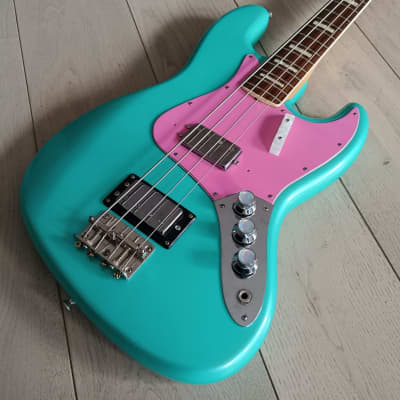 MAYA Jazz Bass Maxon PAF humbuckers 1970s Surfgreen Pink for sale