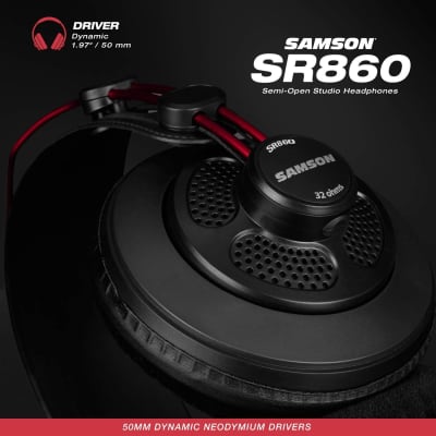Samson SR860 Over-Ear Professional Semi-Open Studio Reference Small Headphones Headset - for Mobile Music Mixing, Monitoring, Recording & Listening - Large 50mm Neodymium Drivers Noise Cancelling image 3