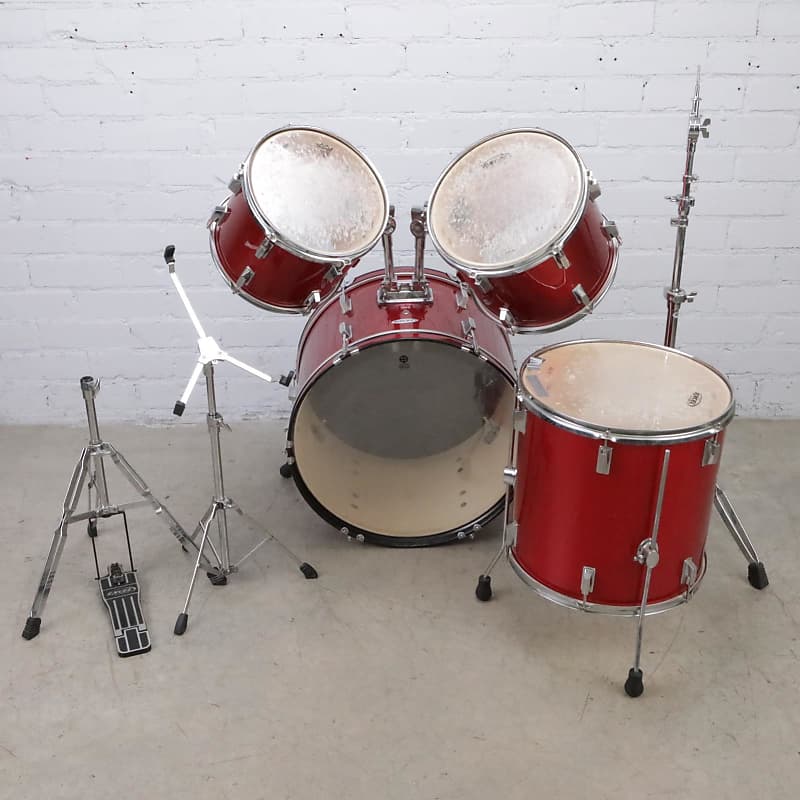 Excel Percussion 4-Piece Red Gloss Drum Set w/ Extras Dennis | Reverb