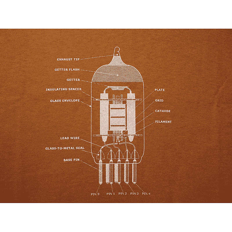 T-Shirt - Rust with 12AX7 Tube Diagram, Size: XX Large image 1