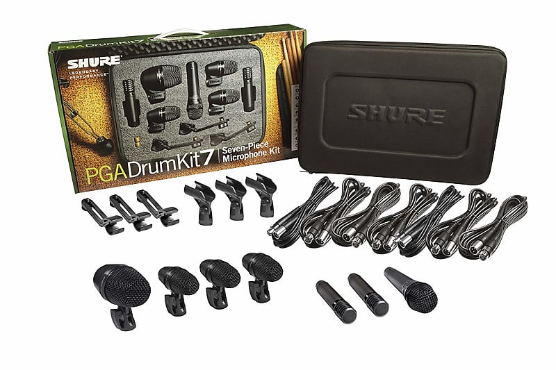 Shure PGADRUMKIT7 7-Piece Drum Microphone Kit with 7 XLR-XLR cables and case image 1