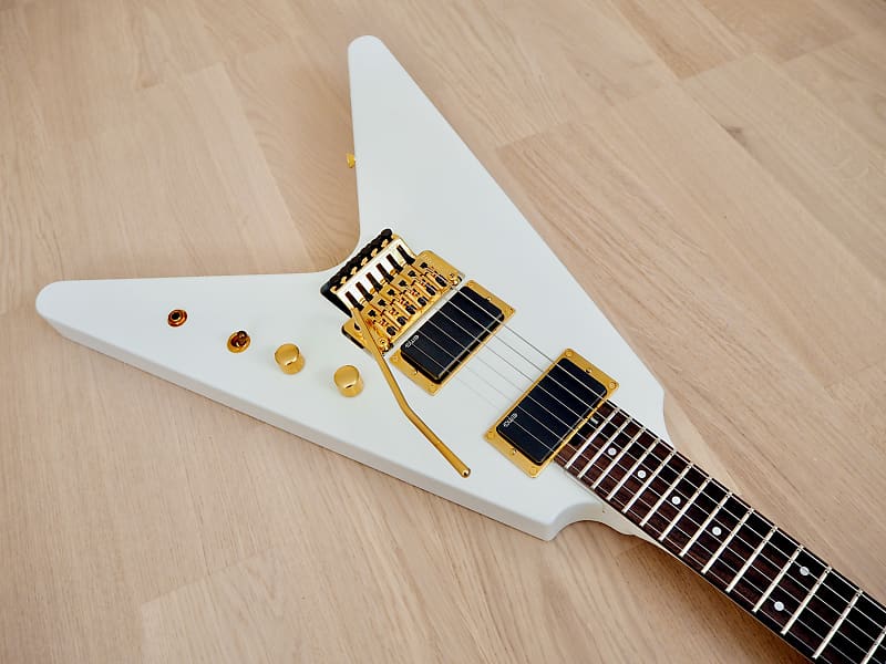 Fernandes BSV-155 Flying V Electric Guitar White w/ EMG 81 Pickups, Japan,  Magnum 44