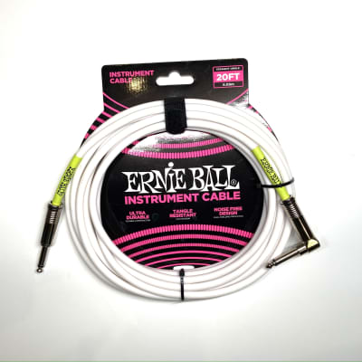 Ernie Ball P06047 Ultraflex Straight 20' Straight to Angled TS White Instrument Cable image 1