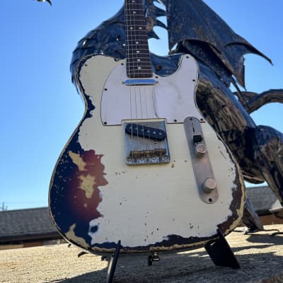 Fender Telecaster MJT 2015 - Olympic White Over Sunburst Heavy Relic image 1