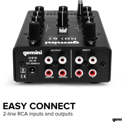 Gemini Sound MM1BT Bluetooth Professional Audio 2-Channel Dual Mic Input Stereo 2-Band Rotary Compact DJ Podcast Mixer with Cross-Fader and Individual Gain Control image 4