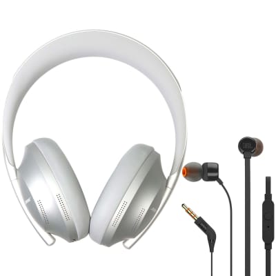 Bose Noise-Canceling Headphones 700 Bluetooth Headphones (Silver) + JBL T110 in Ear Headphones Black image 1