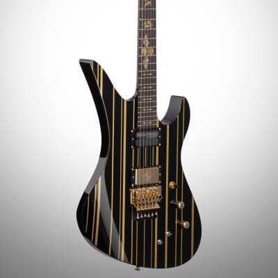 Schecter Synyster Custom S Electric Guitar, Black with Gold Stripes image 2