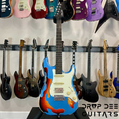 Schecter USA Custom Shop Nick Johnston Traditional Electric Guitar w/ Case-Lake Placid Blue over 3-Tone Sunburst (Heavy Relic) image 2