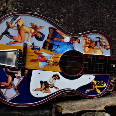 Airline Stella Too 1956 Collage Art Guitar by the Artist EL DAGA. Only one. Potential NFT. Collector for sale