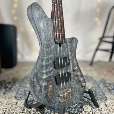 Offbeat Guitars "Jackie-O" 30" Short Scale Bass in Pewter Ceruse on Pine, Active EMG Pickups, Gotoh Hardware image 2