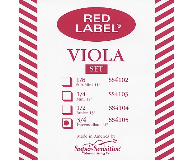 Super-Sensitive 4105 Intermediate 3/4 Red Label Full Core Medium Viola String Set - 14" image 1
