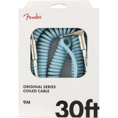 Fender Original Coiled Instrument Cable, Angled/Straight, 9.1m/30ft, Daphne Blue for sale