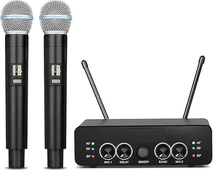 UHF Wireless Microphone System, Karaoke Microphone Wireless Mic Cordless Dual with Volume Control and Echo,DEALY for Karaoke Singing Speech Meeting Church DJ Party, 165FT image 1