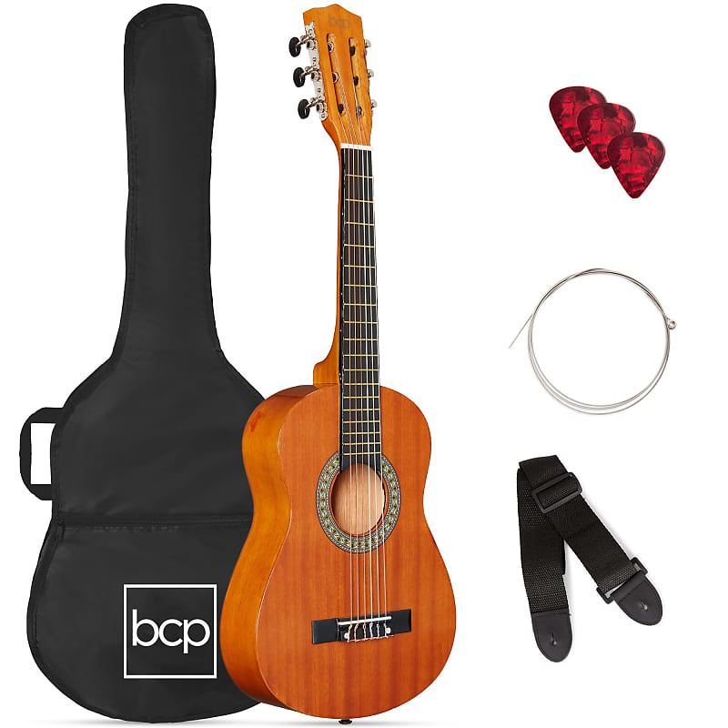 Best Choice Products Kids Acoustic Guitar Beginner Starter Kit with Carrying Case - 30in-Natural Mahogany image 1