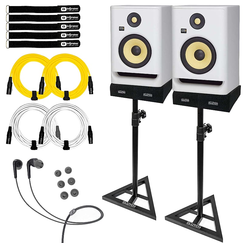 KRK ROKIT 7 G4 RP7G4 7" Active Bi-Amped Studio Monitor Speakers White w Stands image 1