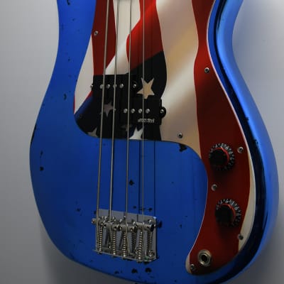 Mirror Blue Partscaster Precision Bass. New All-Parts FENDER-licensed JAZZ Bass neck. Featherweight! image 2