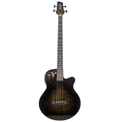Sawtooth Rudy Sarzo Signature Acoustic-Electric Bass, Flame Maple Top, Transparent Black for sale