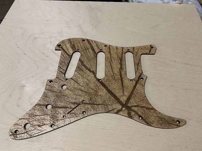 US made end grain crack rustic look laser engraved wood pickguard for Stratocaster image 1