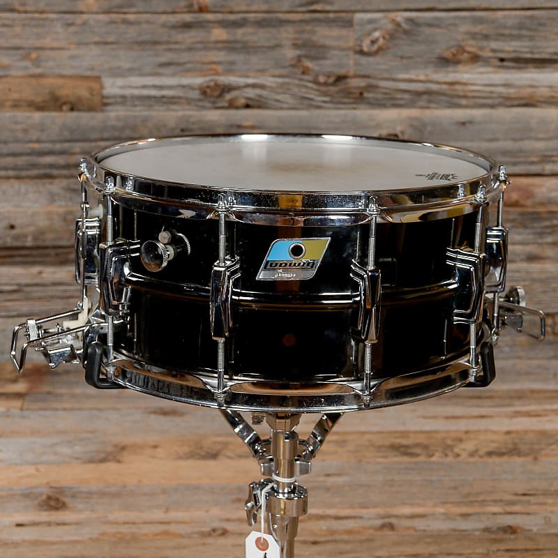 Ludwig No. 419 Black Beauty Super-Sensitive 6.5x14" Brass Snare Drum with Pointed Blue/Olive Badge 1977 - 1979 image 1