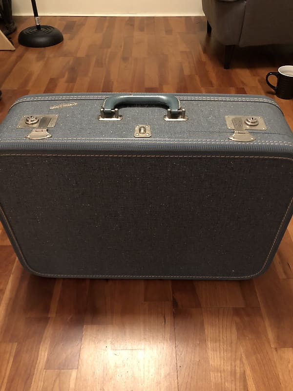 Vintage Travel Joy Suitcase Travel Joy 50s-60s Blue/Grey Tweed