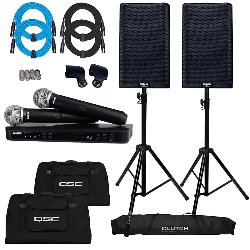 QSC K12.2 12" Powered Active DJ PA Speakers + BLX288/PG58 Wireless Mic System (H11 Band) image 1