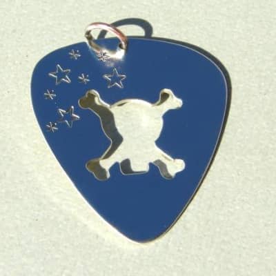Skull and crossbones sterling silver guitar pick pendant image 4