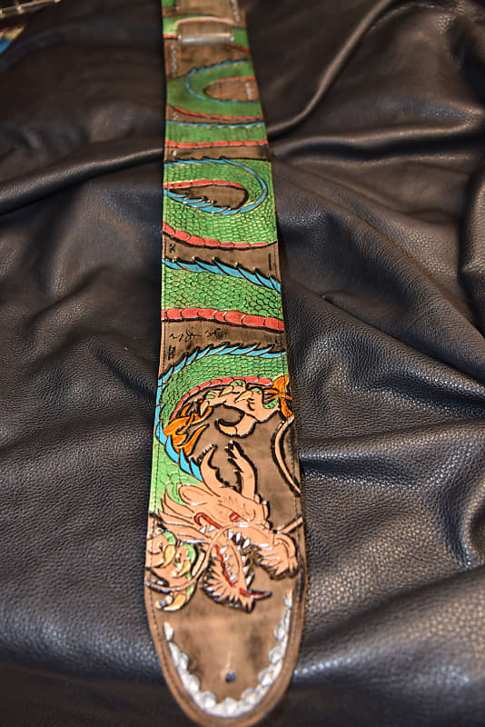 Guitar Leather strap Turq, pearl red, Pearl purple Dragon