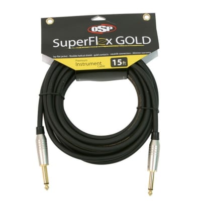 6 SuperFlex GOLD 15' Quality Lay-Flat Instrument Guitar Cables 1/4" to 1/4" image 2