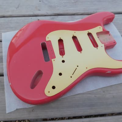 4lbs 1oz BloomDoom Nitro Lacquer Aged Relic Faded Fiesta Red S-Style Vintage Custom Guitar Body Bild 5