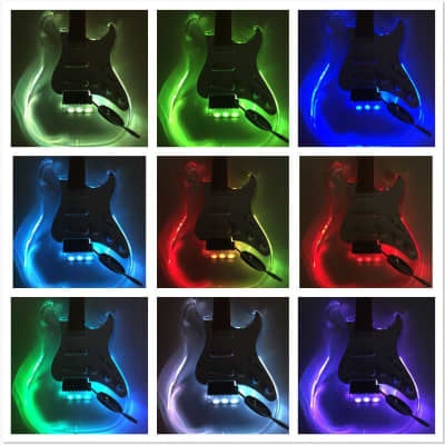 Haze HD200P Clear Acrylic See-Thru Electric Guitar, LED Lights + Free Bag image 2