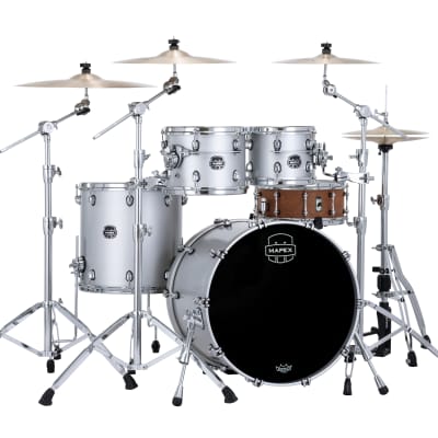 Mapex Saturn Evolution Rock Birch Iridium Silver Lacquer Chrome Hardware 4pc Drums Shell Pack +Bags 22x18_10x8_12x9_16x16 | Authorized Dealer image 2