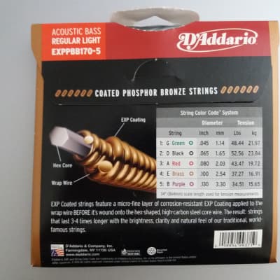 D'Addario EXPPBB170-5 Phosphor Bronze Coated 5-String Acoustic Bass Strings, Long Scale, 45-130. image 2