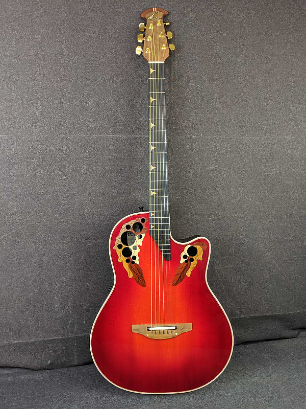Ovation Longneck DS-768 CCB Baritone Acoustic Electric Guitar Cherry  Sunburst Made In USA