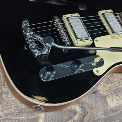 MyDream Partcaster Custom Built - Black Thinline Silver Foil PAF image 7