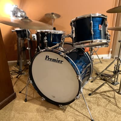 Vintage Premier 4-pc drum kit with all hardware 12/16/22/snare 1970 - Blue Shimmer image 15