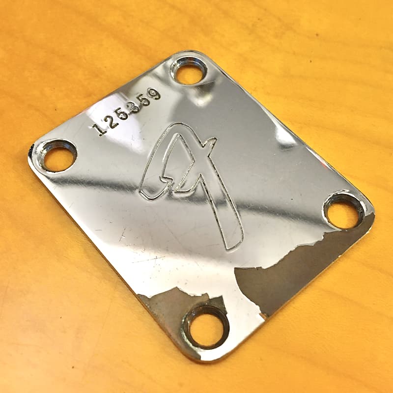 Fender F logo neck plate 1967 Chrome original vintage USA Reverb