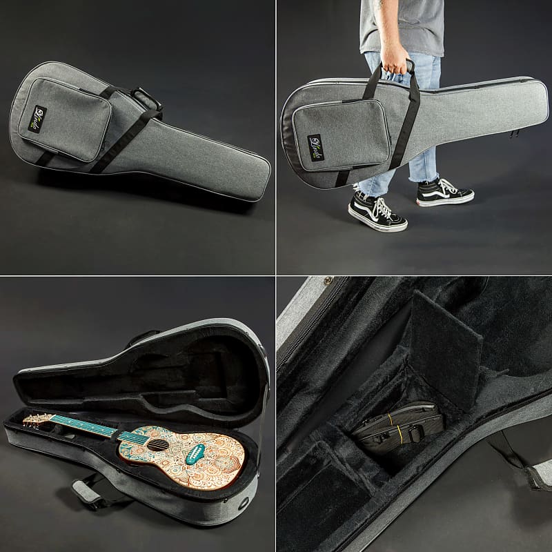 Lindo Acoustic Travel Guitar Eco Hard Case | Plush Lined with Storage Pockets | Sustainable and Eco-Friendly | Designed in The UK | Grey Fabric Finish (Guitar NOT Included) image 1
