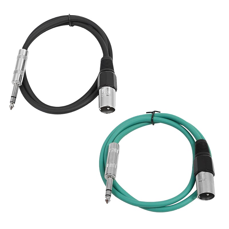 2 Pack of 1/4 Inch to XLR Male Patch Cables 2 Foot Extension Cords Jumper - Black and Green image 1