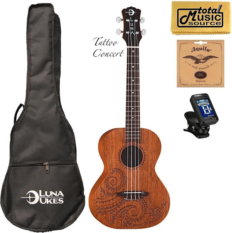 Luna Uke Tc Mah Concert Tattoo Ukulele Free Bag Tuner Reverb