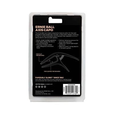 Ernie Ball Gold Satin Axis Spring Loaded Capo For Acoustic/Electric Guitar 9606 image 3