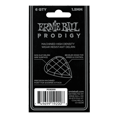 Genuine Ernie Ball 1.5 mm Black Mini Prodigy Picks 6-Pack P09200 image 3