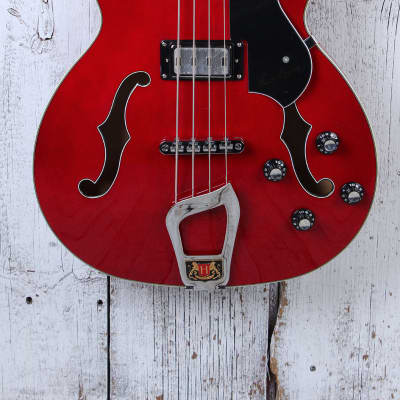 Hagstrom Viking Bass Semi Hollow Body 4 String Electric Bass Guitar Wild Cherry for sale