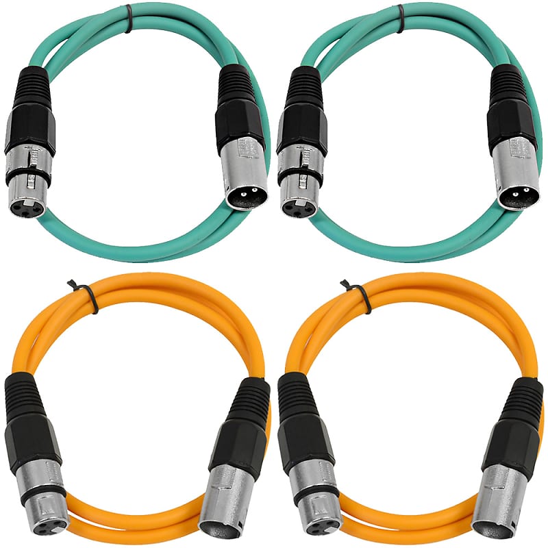 4 Pack of XLR Patch Cables 3 Foot Extension Cords Jumper - Green and Orange image 1